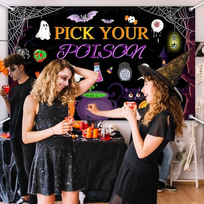 AIBIIN Pick Your Poison Halloween Backdrop Pumpkin Photography Background Decorations Halloween Party Decorations Supplies Photo Studio Props 70.8 x 43.3 inch