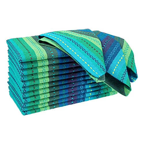 Hausattire Reusable Napkins Cloth Washable 100% Cotton Salsa Stripe 18x18 Inch Dinner Napkin|Table Napkin for Home Banquet Wedding|Set of 12 Cloth Napkins Mother's Day Decor Collection|Teal Multi - color: Teal Multi, size: 18x18