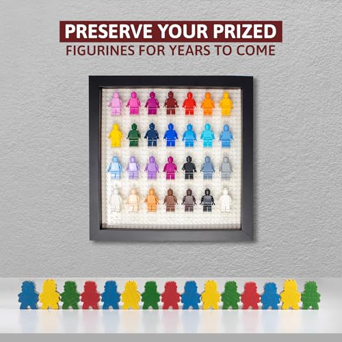 Figurine Display Case 10x10 Black Shadow Box for Miniature Figures 10x10 Black Wood Shadow Box with White Base to Display Up to 28 Block Figures - color: Black With White Backing, size: 10x10