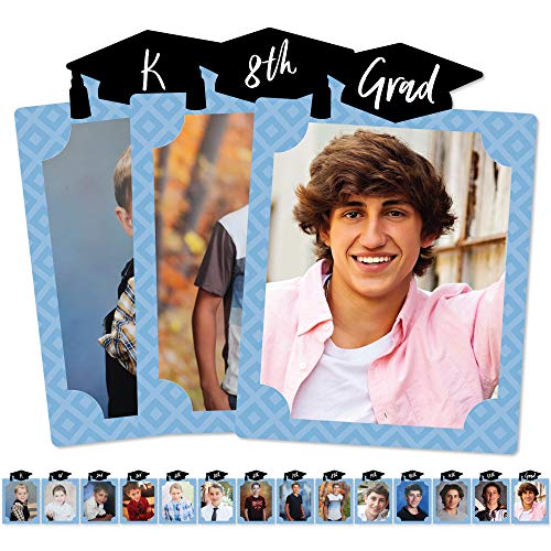 Big Dot of Happiness Light Blue Grad K-12 School Photo Display Frame - 8x10 inch Graduation Memory Wall, Professional Photo Holder Set, DIY Graduation Party Decorations, Picture Display Board - color: Light Blue Grad - Picturific Display