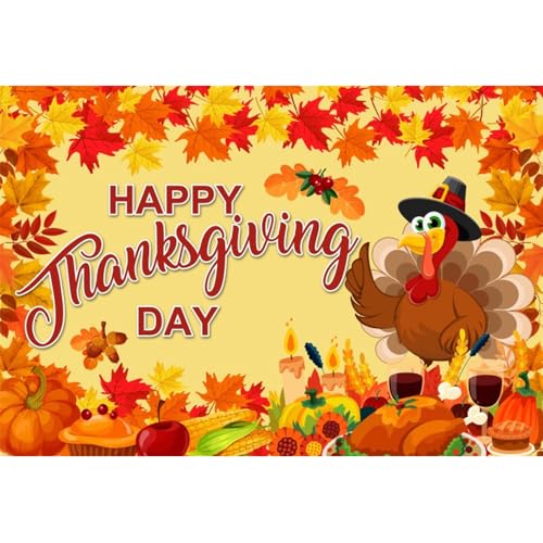 7x5ft Thanksgiving Day Photo Backdrop Turkey Harvest Photography Backdrop Fall Maple Leaves Backdrop Autumn Landscape Backdrop Decorations Photo Props Fall Thanksgiving Tapestry - color: Orange 15953