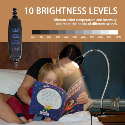 Desk lamp Eye-Caring Table Lamps, 360°Rotation Gooseneck Clip on Lamp Reading Light, Portable Reading Book Light, Clamp Light, Study Desk Lamps for Bedroom and Office Home Lighting (Black with Dimmer) - color: Black with Dimmer
