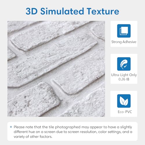 COMSTICKC 3D White Faux Brick Wall Panel Peel and Stick Wall Covering, 12 Pcs of 22.8" x 11.8", 3D Brick Wall Stickers, UrltraLight PVC Adhesive Brick Decorative Tiles, 22.48 sq.ft - color: Retro-White