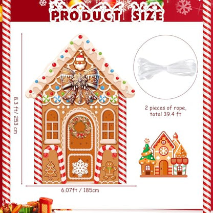 Panelee Large Christmas Gingerbread House Decorations, Gingerbread House Backdrop Photo Prop, 8 x 6 ft Fabric Xmas Candy Backdrop Decor for Holiday Party Decor - style: Gingerbread House