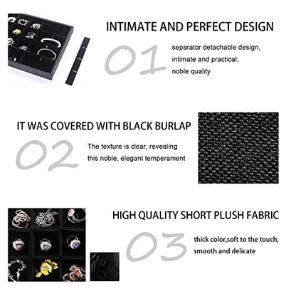 Julysky 2 Pack 24 Grids Jewelry Organizer Trays Ring Earring Display Stand for Selling, Black Velvet Necklace Holder Box Bracelet Case - size: 24 Grid Tray + 24 Grid Tray