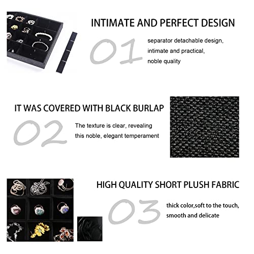 Julysky 2 Pack 24 Grids Jewelry Organizer Trays Ring Earring Display Stand for Selling, Black Velvet Necklace Holder Box Bracelet Case - size: 24 Grid Tray + 24 Grid Tray