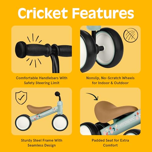 Retrospec Cricket Baby Balance Bike, 4-Wheel Ride-On Toy for Ages 12-24 Months – First Bike & Toddler Bike for 1 Year Old Boys & Girls, First Birthday Gift - color: Matcha Bloom