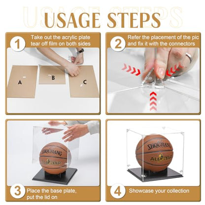 GYaozii Basketball Display Case, Thickened UV Protection Clear Acrylic Lid Basketball Holder, Wooden Basketball Base Stand for Autographed Ball and Memorial Gift - size: Basketball Display Case-Black