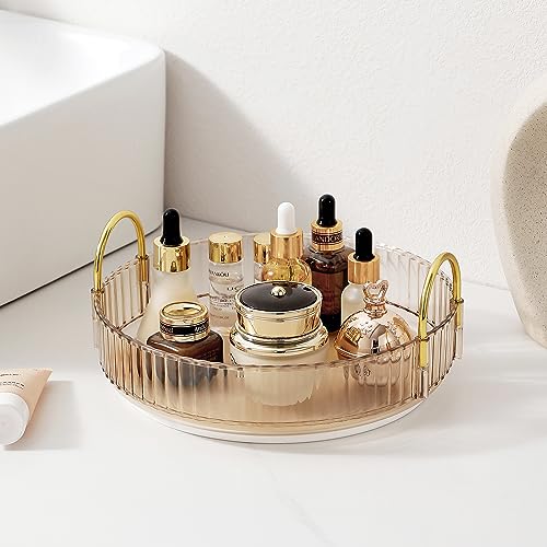 360 Rotating Makeup Organizer for Vanity, Skincare Perfume Organizers and Storage for Bathroom Countertop, Clear Counter Make Up Cosmetics Lipstick Spinning Holder for Dresser,1 Tier,Gold - color: Amber Gold, size: Standard-1 Tier