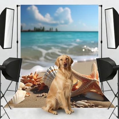 Seashells Starfish on Beach Backdrop Background for Photography 5x7ft Photobooth Professional Photo Backdrop Curtains Video Photography Studio Photo Backgrounds Banner Booth Background Screen Parties - color: Seashells Starfish On Beach