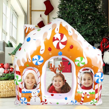 Colingmill 55 Inch Christmas Gingerbread House Photo Frame Inflatable Balloon Decorations Photo Backdrop Booth Selfie Frame Background for Xmas Gift Party Supplies - style: Gingerbread House