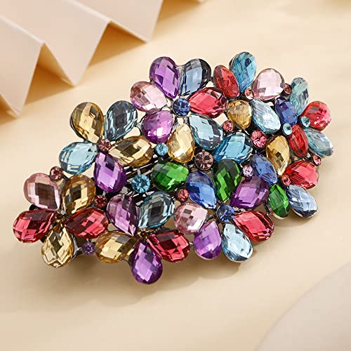 Aimimier Flower Crystal Hair Barrettes Sparkling Rhinestone Hair Spring Clamp Hair Pins Fashion Prom Party Hair Accessories for Women (Colorful) - color: Colorful