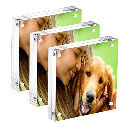 YestBuy 5x5 Acrylic Picture Frames,3 Pack Clear Photo Frames, Magnetic Picture Frames,Block Square Picture Frame For Desktop Display - size: 5x5"