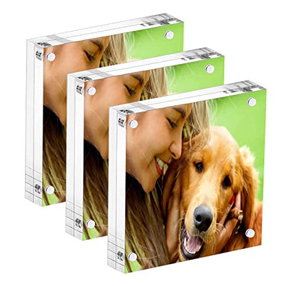 YestBuy 5x5 Acrylic Picture Frames,3 Pack Clear Photo Frames, Magnetic Picture Frames,Block Square Picture Frame For Desktop Display - size: 5x5"
