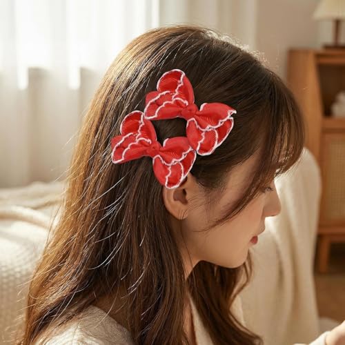 3 Inch Hair Bows for Girls Alligator Clips Grosgrain Ribbon Solid Color Hair Accessories for Little Teen Toddler Girls Kids (Red) - color: Red