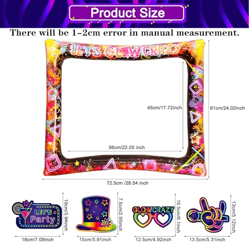 30PCS Neon Photo Booth Props, Glow Inflatable Photo Booth Frame, Funny Selfie Props for Neon Party Accessories Let's Glow in The Dark Birthday Party Wedding Carnival - color: Let's Glow