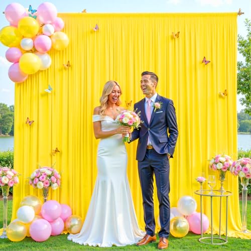10ft x 7ft Yellow Backdrop Curtain for Parties Yellow Wrinkle Free Backdrop Drapes Panels for Birthday Party Baby Shower Wedding Photo Photography Polyester Fabric Background Decoration - color: Yellow, size: 10FTx7FT (W5'xH7', 2 Panels)