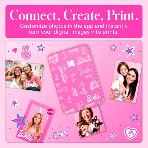 Kodak x Barbie Instant Smartphone Portable Photo Printer, Full Color, Wireless, Zink 2x3” (5.1x7.5 cm) Sticky-Back Photos, Print from iOS & Android Devices with Fun Editing App, Signature Style - color: Barbie Signature, style: Printer