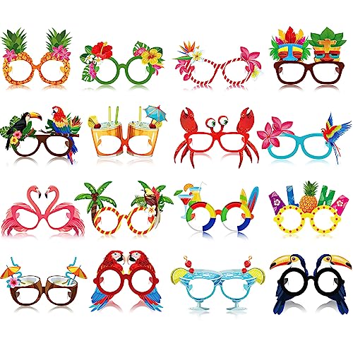 Vinsot 32 Pack Beach Pool Party Eyeglasses Decor Summer Luau Paper Glasses Bulk Hawaiian Sunglasses Frame Tropical Pool Props Photo Booth Props for Summer Beach Luau Party Favor Birthday Supply Decor