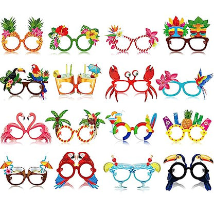 Vinsot 32 Pack Beach Pool Party Eyeglasses Decor Summer Luau Paper Glasses Bulk Hawaiian Sunglasses Frame Tropical Pool Props Photo Booth Props for Summer Beach Luau Party Favor Birthday Supply Decor