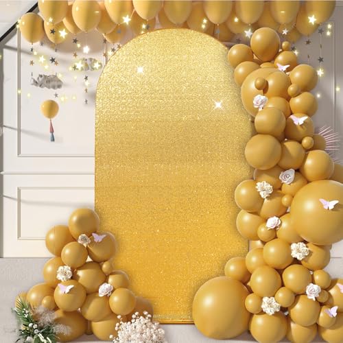 PartyDelight Sparkly Gold Arch Backdrop Cover 6.6FT Sequin Wedding Back Drop Fitted Arch Stand for Birthday Party Decoration - color: Gold, size: 6.6FT