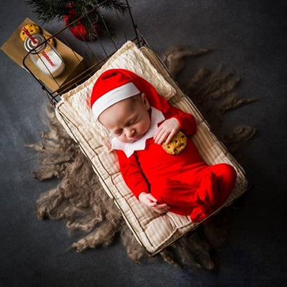 Christmas Newborn Baby Photo Shoot Props Outfits Crochet Clothes Santa Claus Red Hat Pants Photography Props - color: Red White