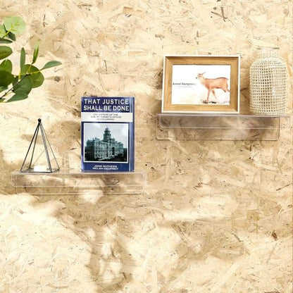 2 Pack Clear Acrylic Shelves for Wall with Adhesive,15 Inch No Drill Floating Shelves for Bathroom,Bedroom,Renter Friendly,Kids Room Bookshelf,Wall Display Shelf for Lego,Funko Pop,Figurine,Perfume - size: 15 Inch - 2 Pack