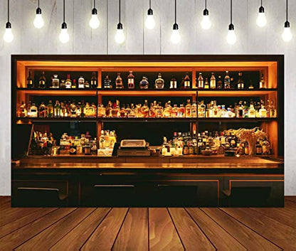Vinyl 18x10ft Bar Photo Backdrop, Wine Cafe Restaurant Drink Shelf Photography Backdrops Friendsmas Party Urban Club Speakeasy Room Wall Art Decor Banner Photo Backdrop Booth Props BJXTPH225 - size: 18x10ft