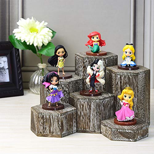 MOOCA Wooden 6 Pcs Hexagon Risers for Display Jewelry and Accessories Display Stand, Coffee - color: Coffee, 6 Pieces
