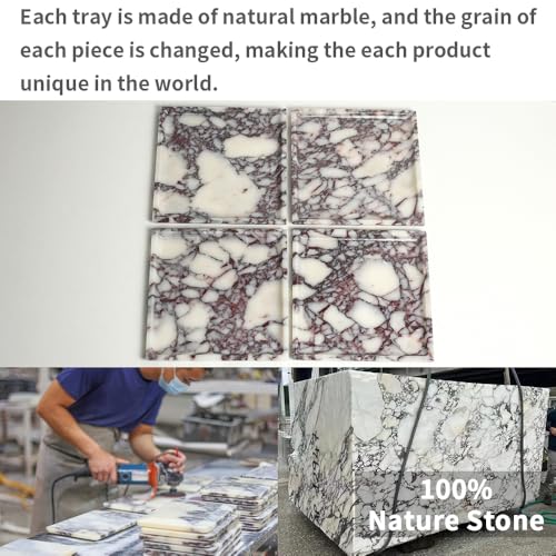 Natural Marble Tray, Coffee Table, Food, Fruit, Paper Cup, Cake Display, Coffee bar, Family Gatherings, Seasonal Holiday Decoration Tray(Viola-Square-9.8"x9.8"x0.7") - color: Viola-square-9.8"x9.8"x0.7"