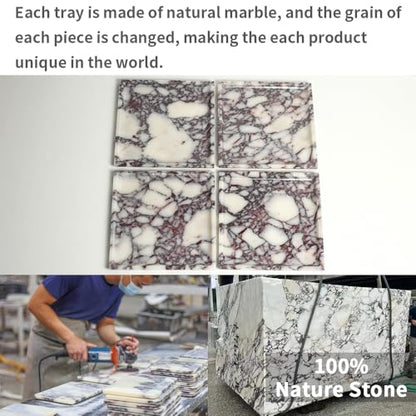 Natural Marble Tray, Coffee Table, Food, Fruit, Paper Cup, Cake Display, Coffee bar, Family Gatherings, Seasonal Holiday Decoration Tray(Viola-Square-9.8"x9.8"x0.7") - color: Viola-square-9.8"x9.8"x0.7"
