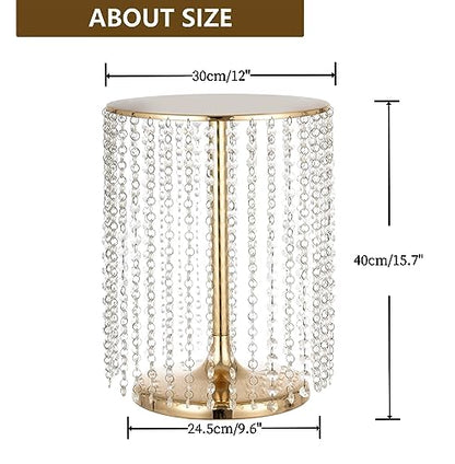 Wedding Cake Stand for Dessert Table 12 Inch Gold Crystal Pendants Metal Cake Stand Serves as A Round Dessert Cupcake Display Plate 16 Inch Tall (Gold) - color: Gold, size: Large
