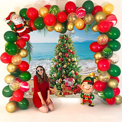 July Christmas Backdrop Banner Summer Christmas Tree Photography Background Tropical Beach Xmas Palm Leaves Blue Sky Ocean Family Holiday Party Photo Backdrop (7X5FT(82x59inch)) - size: 7X5FT(82x59inch)