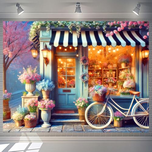 BlissYard Flowers Shop Backdrop Banner 7.5x5.9FT Hello Spring Banner Decorations Supplies Photo Props Wedding Bridal Showers Decorations Spring Parties Outdoor Background Supplies - color: Flowers Shop Backdrop#5