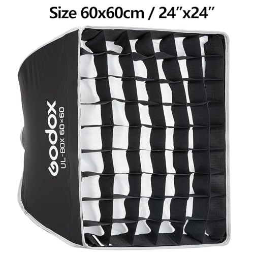 Godox 24" Square Softbox Quick Release, UL 60x60cm Universal Bowens Mount Soft Box Fast Setup for Studio Photography, Streaming, Video Lights with Diffusers/Honeycomb Grid/Diffuser Plate - size: 60x60cm /24"