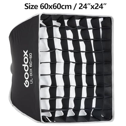 Godox 24" Square Softbox Quick Release, UL 60x60cm Universal Bowens Mount Soft Box Fast Setup for Studio Photography, Streaming, Video Lights with Diffusers/Honeycomb Grid/Diffuser Plate - size: 60x60cm /24"