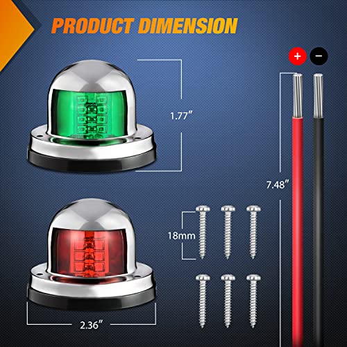 Nilight Marine Boat Navigation Light 2PCS 8LED Red Green LED Port Starboard Signals Bow Lights 12V Waterproof for Skeeter Yacht Pontoon Speedboat Sailboats Fishing Boats - color: 8LED Navigation Light-2Pcs