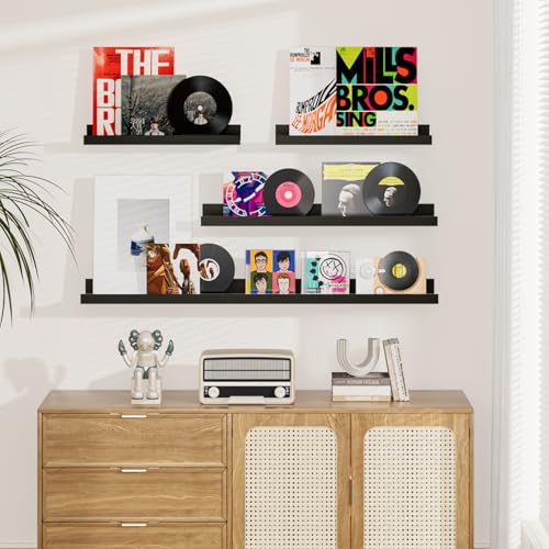 Heimlove 36 Inch Picture Ledge Shelf with Lip,Black Floating Shelves for Wall Set of 3,Long Wall Shelves in Varying Depths for Living Room,Bedroom,Nursery,Bookshelf - color: Black, size: 36'', Set of 3