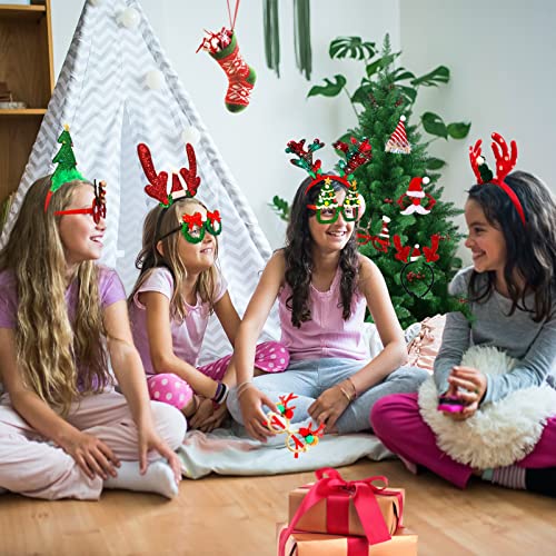 Atonofun Christmas Party Favors, 16 Pcs Glittered Headbands and Glasses Frames Set With Assorted Design for Party Supplies, Gifts for Adults Kids