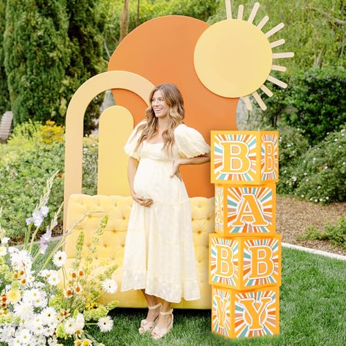 4PCS Boys Boho Baby Boxes Here Comes The Son Baby Shower Decor for Son Shower Decorations Birthday Party Supplies