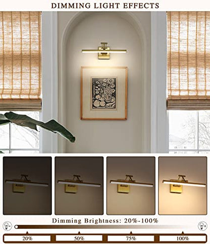 Joossnwell LED Picture Lights for Paintings Dimmable 15.5 Inch Long Hard-Wired Picture Frame Lights Brass Gallery Wall Light with Adjustable Swing Arm Art Display Lamps 7W 3000K Warm White - color: Hard-Wired Brass, size: Dimmable 15.51inch
