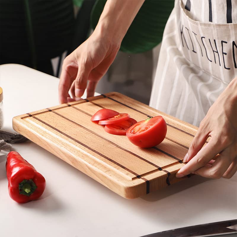 Solid Wood Cutting Board for Steak & Pizza, Durable Chopping Block for Kitchen & Restaurant, 13" x 9" x 0.8", Ideal for Veggies & Cooked Meat