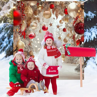 8x6ft Winter Christmas Backdrop for Photography Red Bell Glitter Snowflake Snow White Pearl Photography Background Holiday Kid Family Portrait Xmas Tree Banner Photo Booth Studio Props