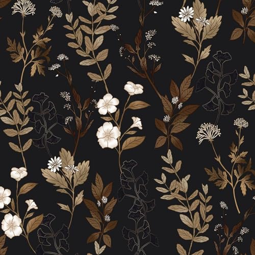 Fvlow Vintage Black Gold Floral Peel and Stick Wallpaper Waterproof Contact Paper, Self Adhesive Vinyl for Living Room Bedroom Bathroom, Removable Wall Covering Furniture Decor, 17.4" x 78" Boho Dark - color: Black, size: 17.4" x 78"
