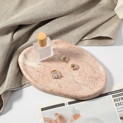 Koville Luxurious Natural Pink Marble Vanity Tray, Cloud Shape Serving Stone Key Tray for Home Decor, 10" x 7" Marble Storage Trays for Bathroom, Stone Plate Holder for Perfume, Candle and Jewelry - color: Pink