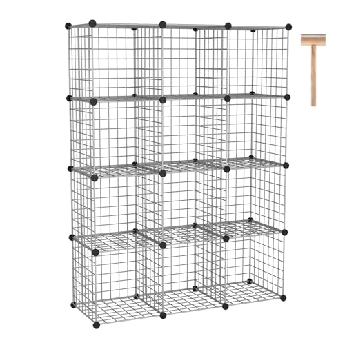 C&AHOME Wire Cube Storage, 12 - Cube Organizer Metal C Grids, Modular Shelves Units, Closet Organizer, Ideal for Home, Office, Living Room, 36.6”L x 12.4”W 48.4”H, Silver Gray UWCS3012G - color: Silver Gray