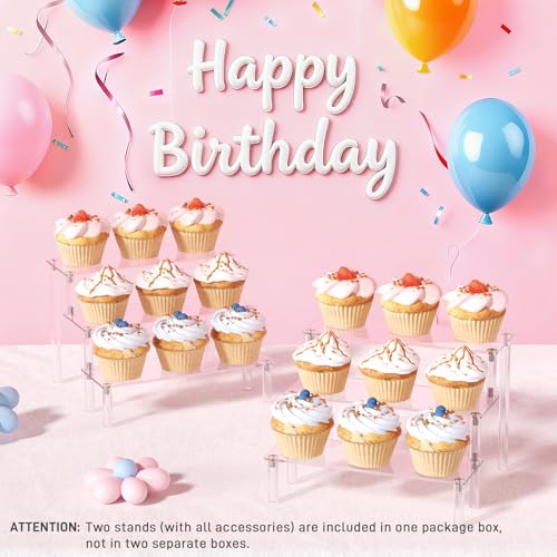 2 Packs Acrylic Display Stand Riser,3 Tier Perfume Organizer Cupcake Stand Acrylic Pop Shelves Holder,Clear Desk Display Shelf for Figure,Trinket,Collectibles,Dessert Tray Stands for Party Decor-7.9in - color: Clear, size: 7.9x2.8 inch