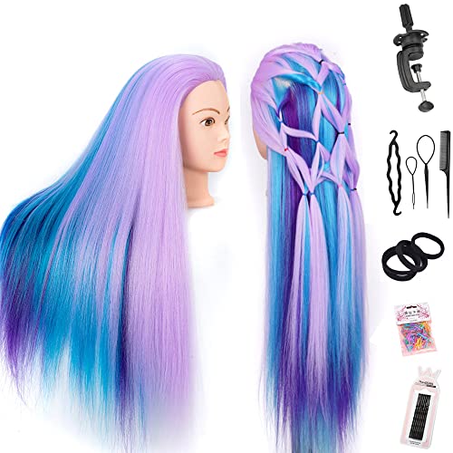 Mannequin Head with Hair 26" mannequin doll head styling manikin head Cosmetology Doll Head Multicolored Synthetic Fiber Hair（Table Clamp Stand Included)(Cherry Blossom four colors) - color: Cherry Blossom four colors