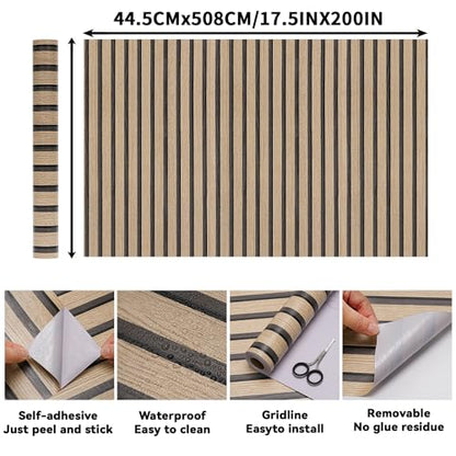 Brown Wood Slat Peel and Stick Wallpaper - 17.5"x200" Textured Faux Wood Self-Adhesive, Waterproof Removable Wall Panel for Bedroom, Kitchen, Accent Wall - Easy Install - color: Dark Brown, size: 17.5" x 200"