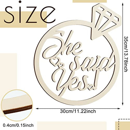 Youyole She Said Yes Wooden Sign 13.78'' x 11.22'' Diamond Ring Wood Cutout Sign Wedding Engagement Party Decorations Photo Booth Props with Hanging Rope Bridal Shower Rustic Engaged Hanging Decor - style: She Said Yes